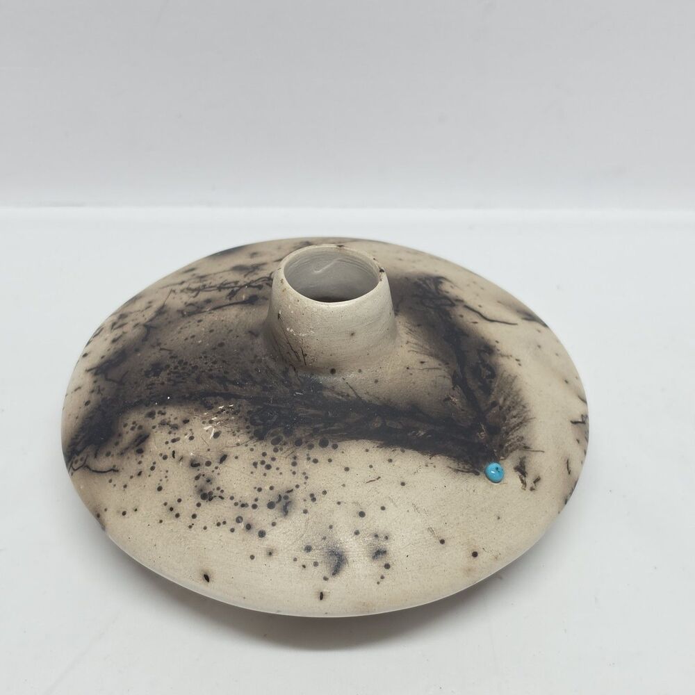 Native American Navajo Horse Hair Pottery Flat Vase Signed By Shepherd Dine